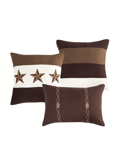 7 Pieces Modern Printed Bedding Comforter Sets With Geometric Star Pattern, Classic Color Block Patchwork Bed Set, Decorative Bed In A Bag With Down Alternative Filling