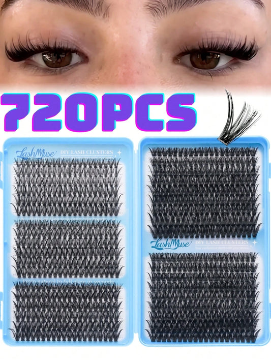 720 Clusters D-Curl High Capacity False Eyelash Book, 30D+40D+50D+60D Four Density Combination, 8-16MM Mixed Length, Zoned Single Cluster Lashes Transitioning From Fine Natural To Dense Fluffy, Mink-L