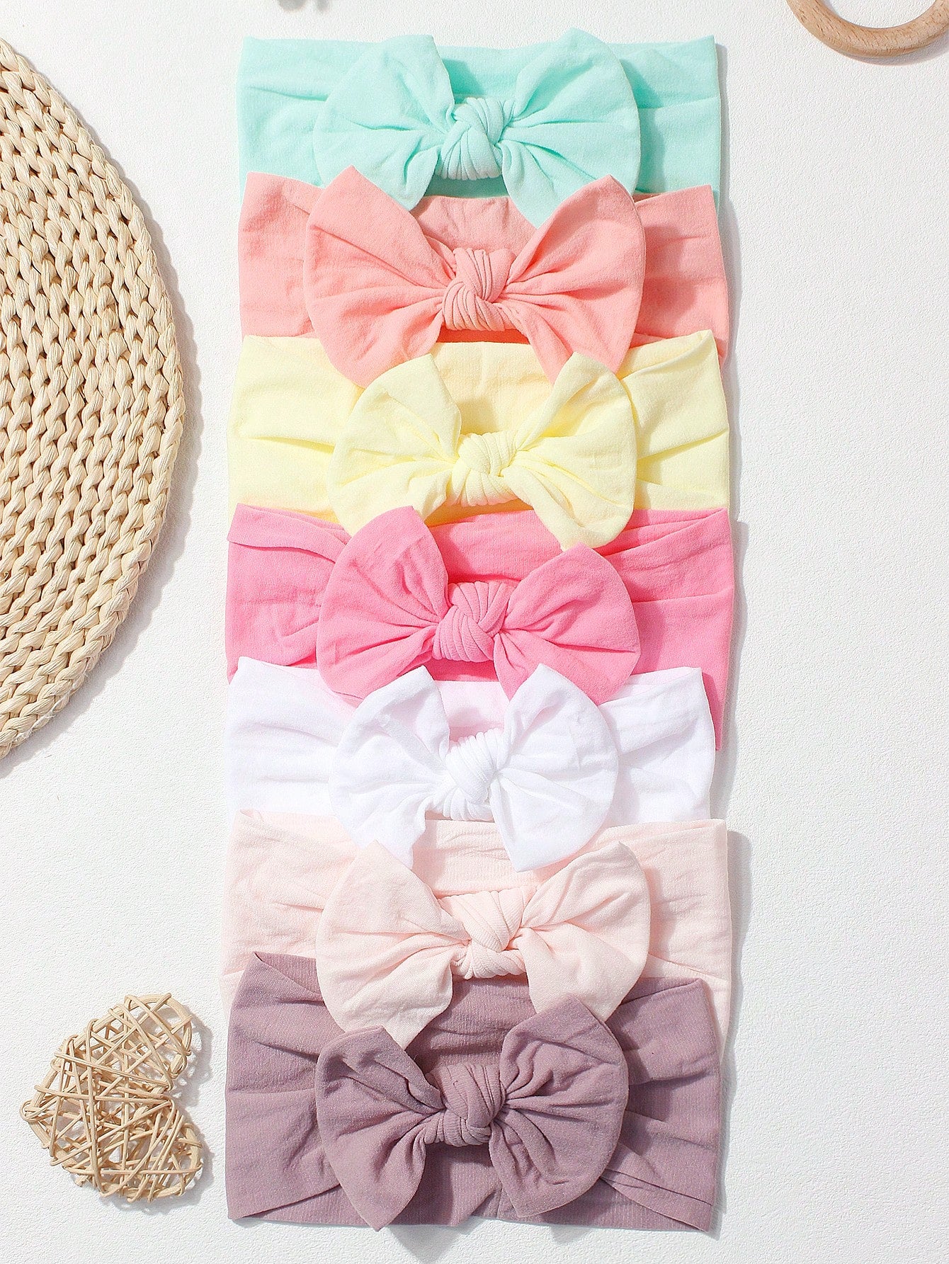 7pcs/Set Candy Color Nylon Bows Headbands Set For Infant, Suitable For Daily Wear