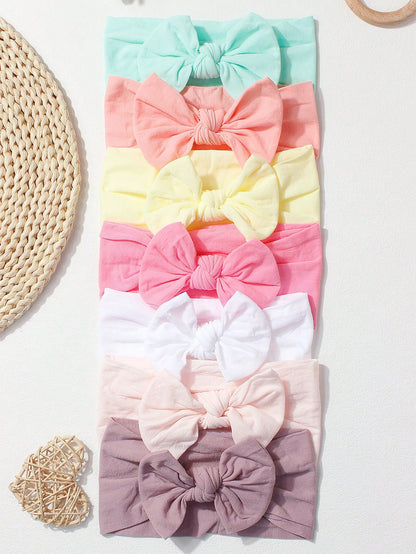 7pcs/Set Candy Color Nylon Bows Headbands Set For Infant, Suitable For Daily Wear