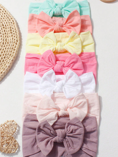 7pcs/Set Candy Color Nylon Bows Headbands Set For Infant, Suitable For Daily Wear