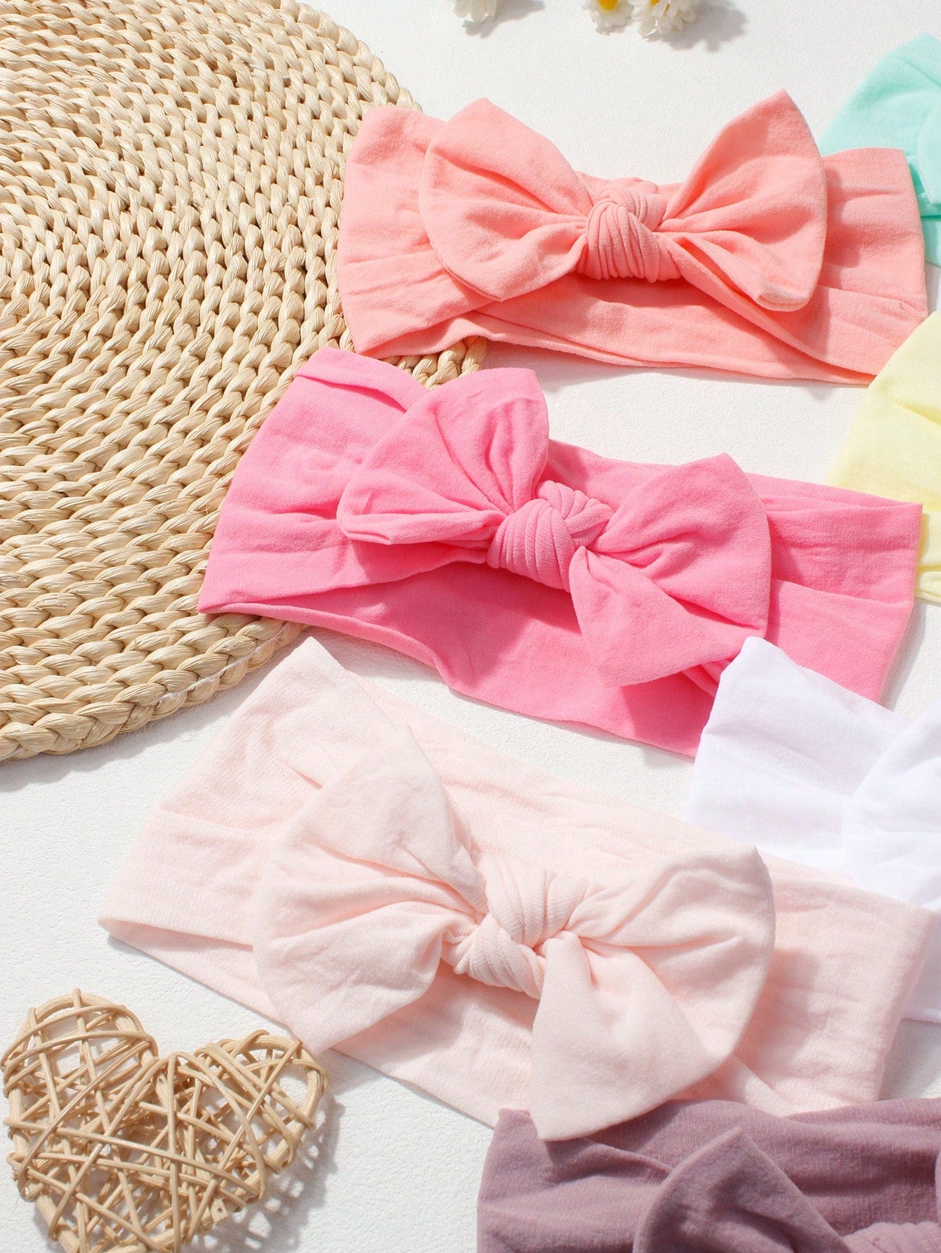 7pcs/Set Candy Color Nylon Bows Headbands Set For Infant, Suitable For Daily Wear