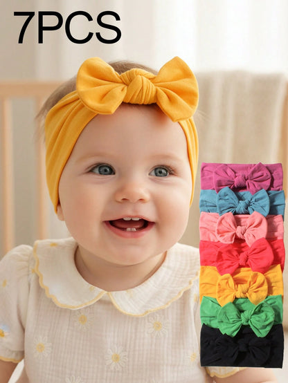 7pcs/Set Candy Color Nylon Bows Headbands Set For Infant, Suitable For Daily Wear