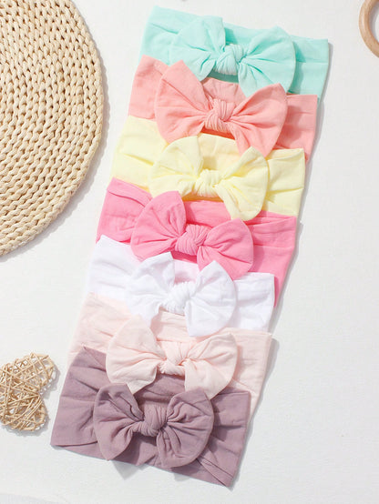 7pcs/Set Candy Color Nylon Bows Headbands Set For Infant, Suitable For Daily Wear