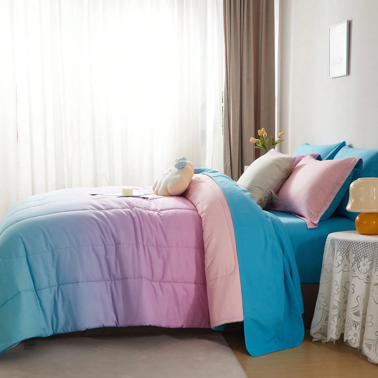 7pieces(Full/Queen/King)Lightweight Solid Comforter Set For All Seasons,Twin(5 Pieces),Soft & Comfortable Bed In A Bag Set For Student/Friends/Colleage,A Cloud-Like Sleeping Space All Year Round,Sprin