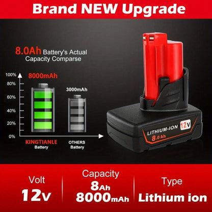8.0Ah 12V Lithium Ion Replacement Battery Compatible With 12V Battery 48-11-2460 48-11-2412 48-11-2401 48-11-2440 And 12 Volt Cordless Tool Battery