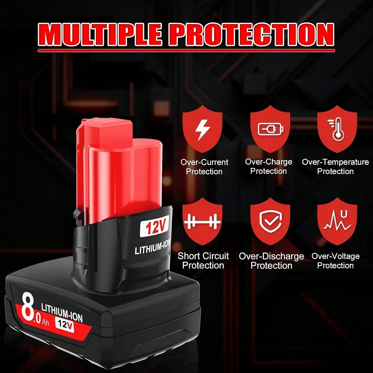 8.0Ah 12V Lithium Ion Replacement Battery Compatible With 12V Battery 48-11-2460 48-11-2412 48-11-2401 48-11-2440 And 12 Volt Cordless Tool Battery