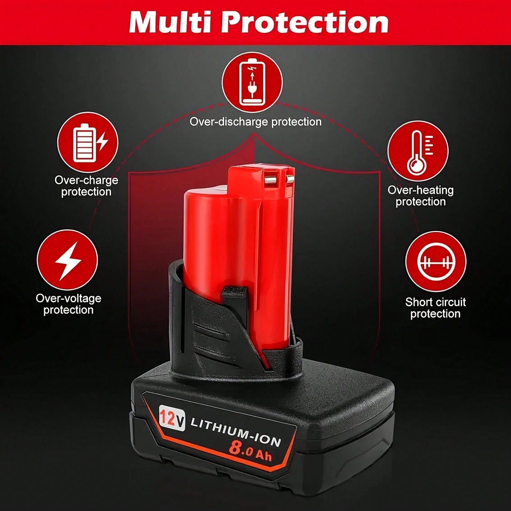 8.0Ah 12V Lithium Ion Replacement Battery Compatible With 12V Battery 48-11-2460 48-11-2412 48-11-2401 48-11-2440 And 12 Volt Cordless Tool Battery
