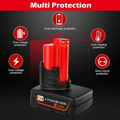 8.0Ah 12V Lithium Ion Replacement Battery Compatible With 12V Battery 48-11-2460 48-11-2412 48-11-2401 48-11-2440 And 12 Volt Cordless Tool Battery