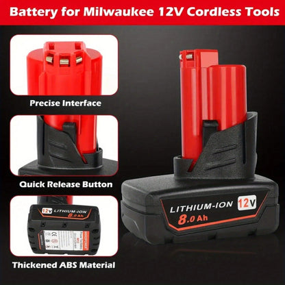 8.0Ah 12V Lithium Ion Replacement Battery Compatible With 12V Battery 48-11-2460 48-11-2412 48-11-2401 48-11-2440 And 12 Volt Cordless Tool Battery