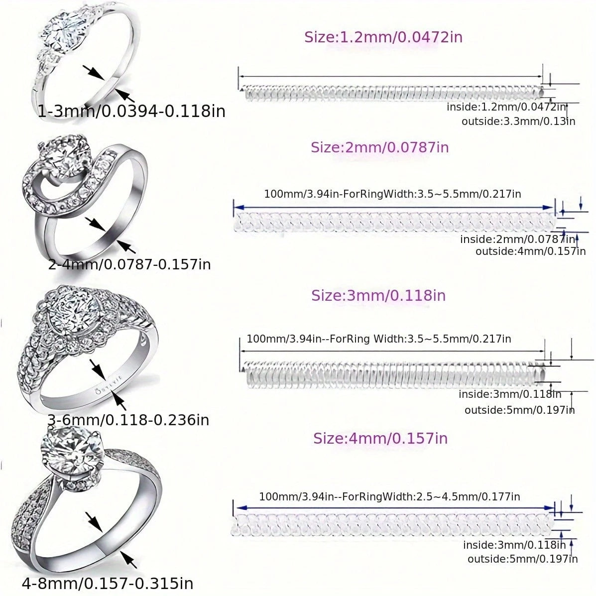 8/4pcs Invisible Ring Size Adjuster Common Size For Loose Rings, Transparent Silicone, Ring Sizers Ring Spacers Or Ring Tightener - Invisible Ring Guards - 4 Sizes Fitter, Resizer Fit Almost Any Size