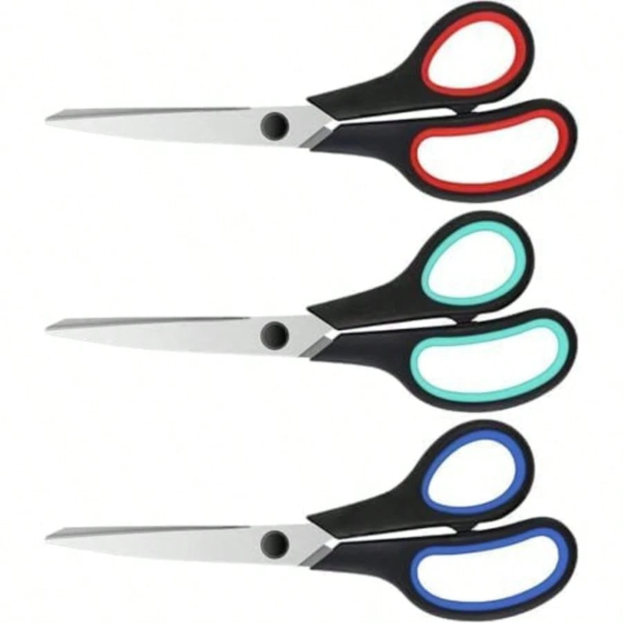 8.5" Heavy Duty Scissors All Purpose For Office School Crafts Sewing| 3-Pack, Ultra-Sharp 2.5mm Stainless Blades, Comfort Grip Handles, Left & Right Handed – Teacher Desk & Classroom Must-Have