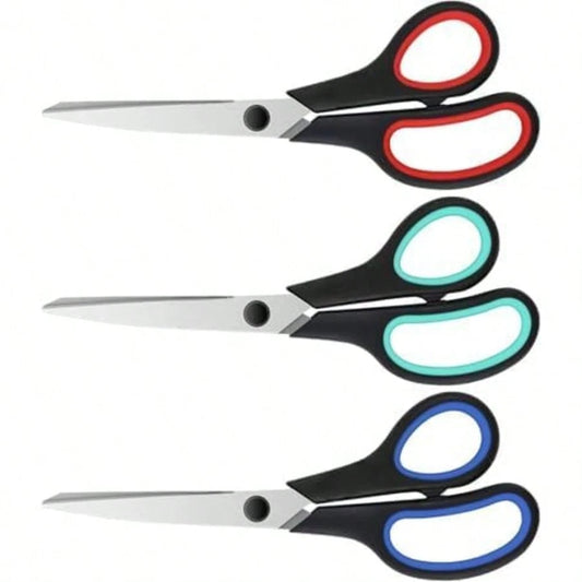 8.5" Heavy Duty Scissors All Purpose For Office School Crafts Sewing| 3-Pack, Ultra-Sharp 2.5mm Stainless Blades, Comfort Grip Handles, Left & Right Handed – Teacher Desk & Classroom Must-Have