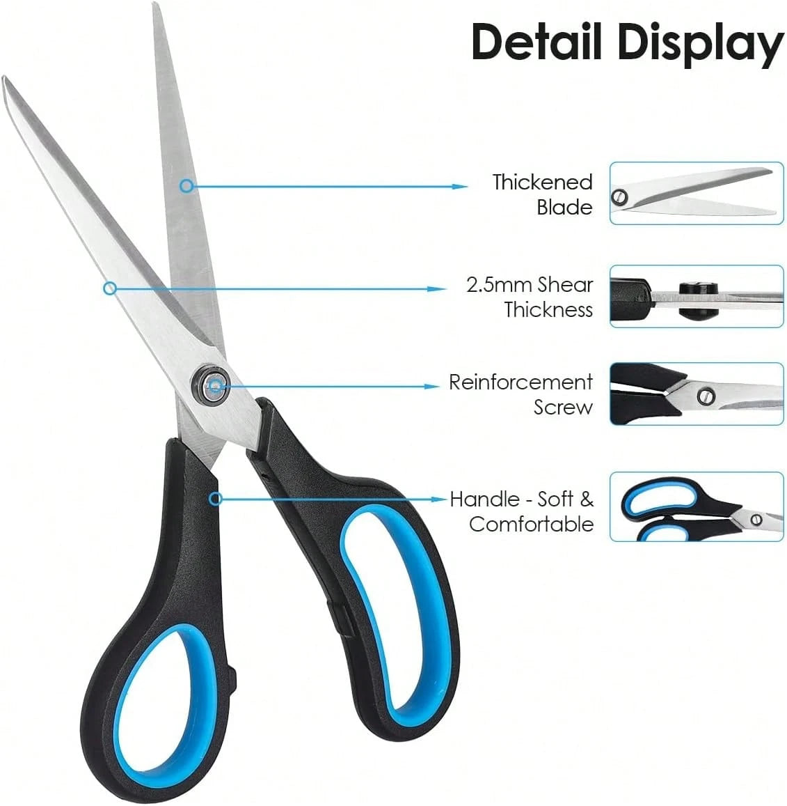 8.5" Heavy Duty Scissors All Purpose For Office School Crafts Sewing| 3-Pack, Ultra-Sharp 2.5mm Stainless Blades, Comfort Grip Handles, Left & Right Handed – Teacher Desk & Classroom Must-Have