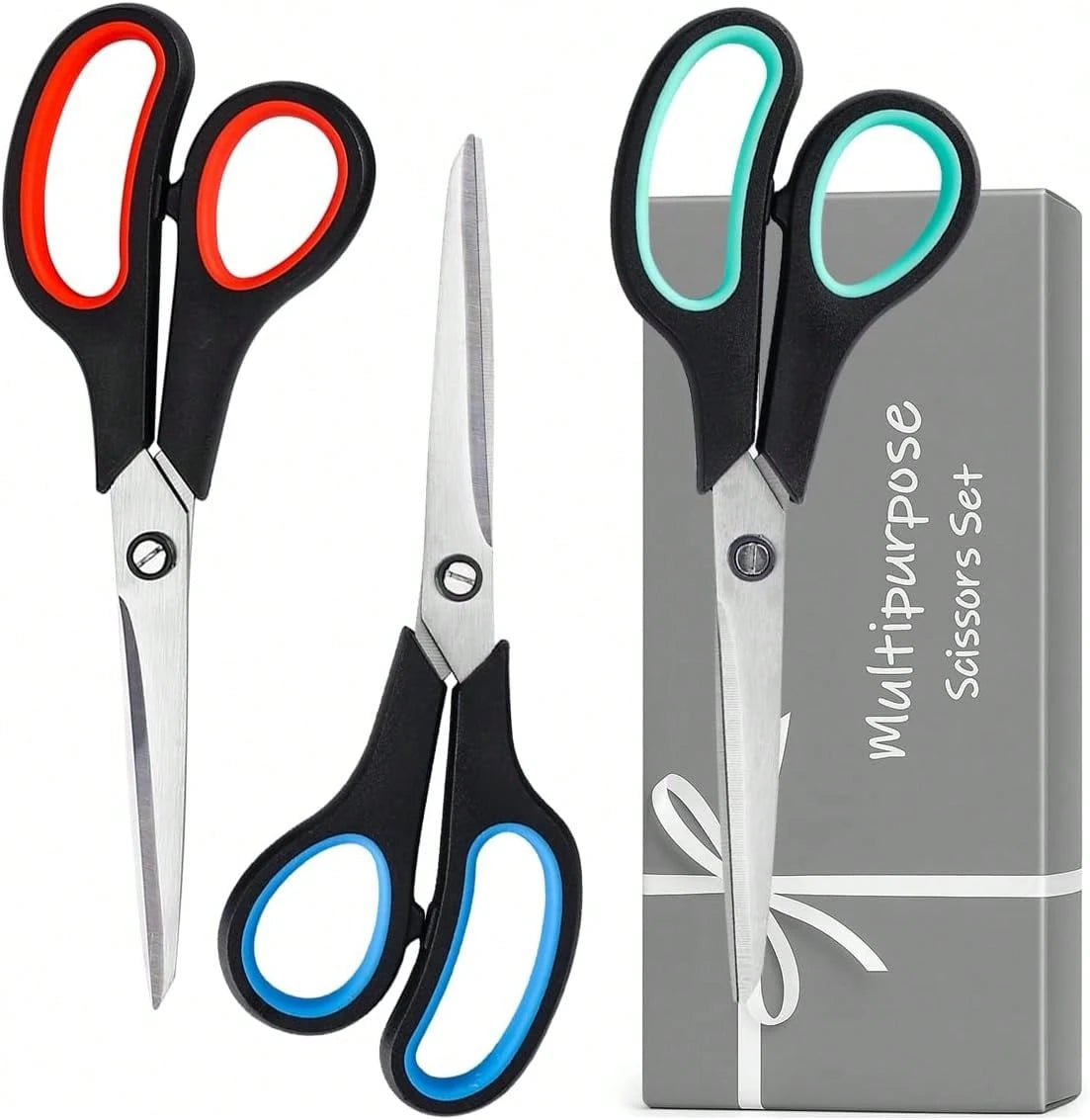 8.5" Heavy Duty Scissors All Purpose For Office School Crafts Sewing| 3-Pack, Ultra-Sharp 2.5mm Stainless Blades, Comfort Grip Handles, Left & Right Handed – Teacher Desk & Classroom Must-Have