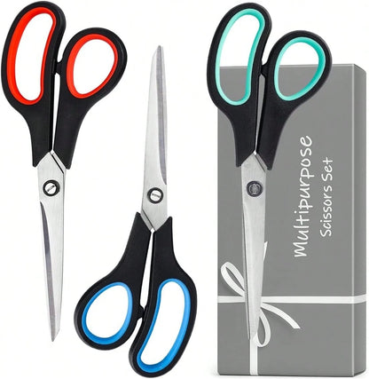 8.5" Heavy Duty Scissors All Purpose For Office School Crafts Sewing| 3-Pack, Ultra-Sharp 2.5mm Stainless Blades, Comfort Grip Handles, Left & Right Handed – Teacher Desk & Classroom Must-Have