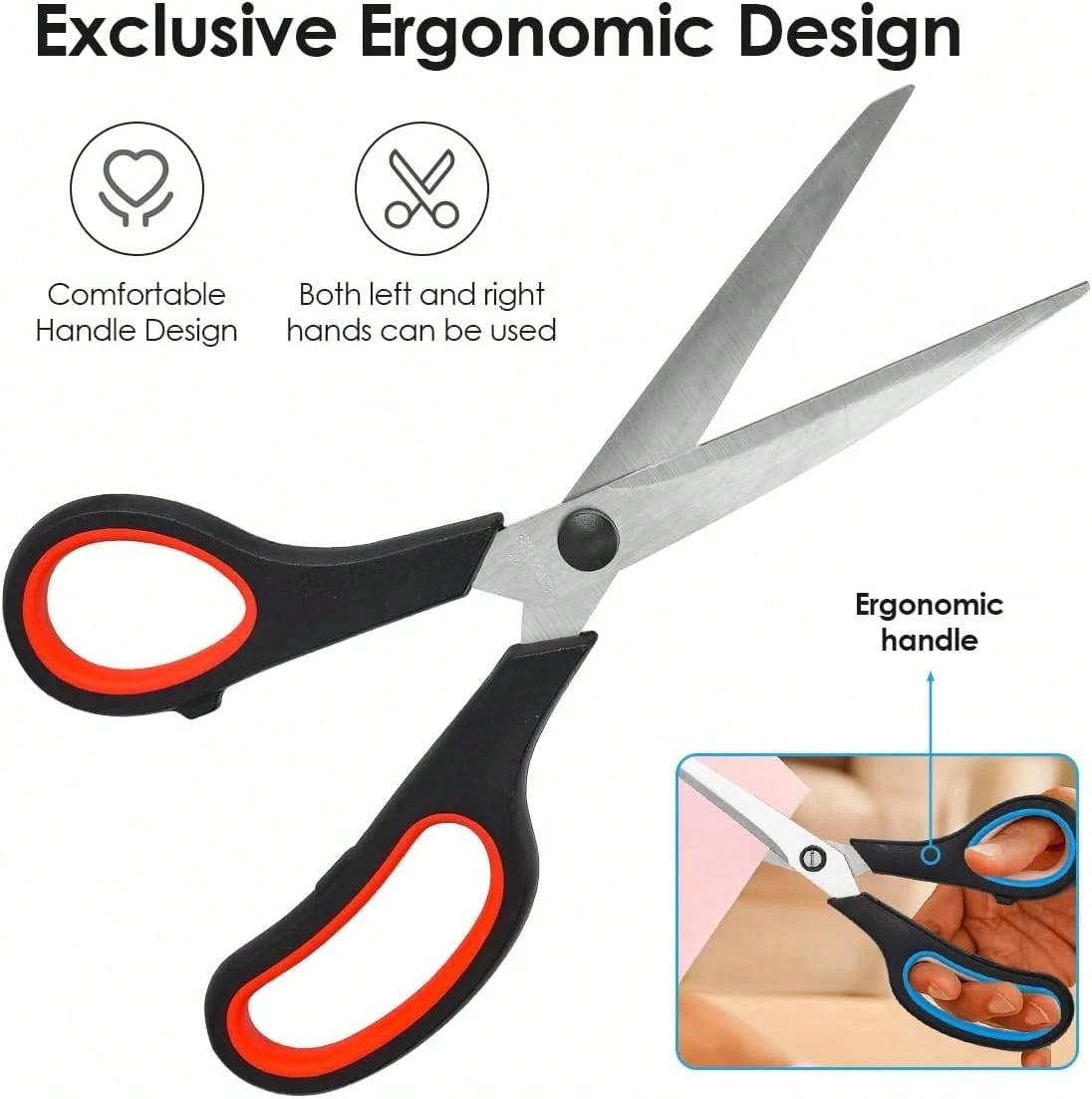 8.5" Heavy Duty Scissors All Purpose For Office School Crafts Sewing| 3-Pack, Ultra-Sharp 2.5mm Stainless Blades, Comfort Grip Handles, Left & Right Handed – Teacher Desk & Classroom Must-Have