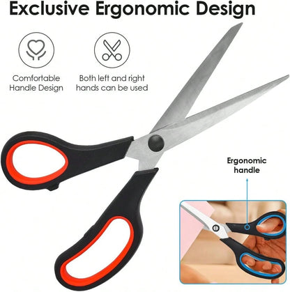 8.5" Heavy Duty Scissors All Purpose For Office School Crafts Sewing| 3-Pack, Ultra-Sharp 2.5mm Stainless Blades, Comfort Grip Handles, Left & Right Handed – Teacher Desk & Classroom Must-Have