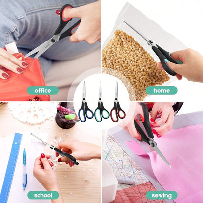 8.5" Heavy Duty Scissors All Purpose For Office School Crafts Sewing| 3-Pack, Ultra-Sharp 2.5mm Stainless Blades, Comfort Grip Handles, Left & Right Handed – Teacher Desk & Classroom Must-Have