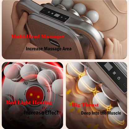 8-Head Electric Deep Tissue Massager For Muscle Relief, Multi-Head Back Pain Massage Device With Red Light Heating, Large Thrust Percussion Massage Gun For Waist, Calf, Thigh, And Foot Soreness, Hands