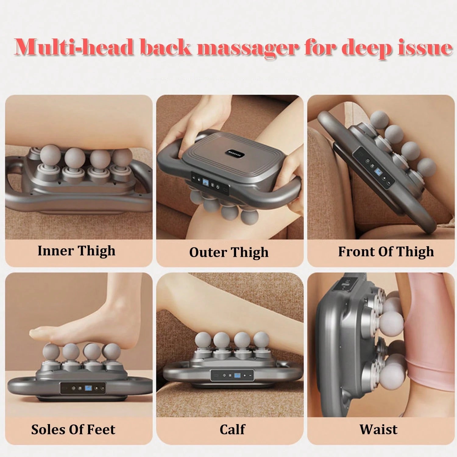 8-Head Electric Deep Tissue Massager For Muscle Relief, Multi-Head Back Pain Massage Device With Red Light Heating, Large Thrust Percussion Massage Gun For Waist, Calf, Thigh, And Foot Soreness, Hands