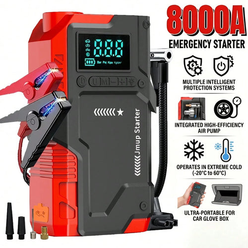 8000A Car Jump Starter With Air Pump, 12V Car Battery, 180PSI Digital Tire Pressure Gauge, Emergency Start For Trucks And SUVs, Accurate Tire Pressure Detection, LED Lighting, Car Accessories, Jump St