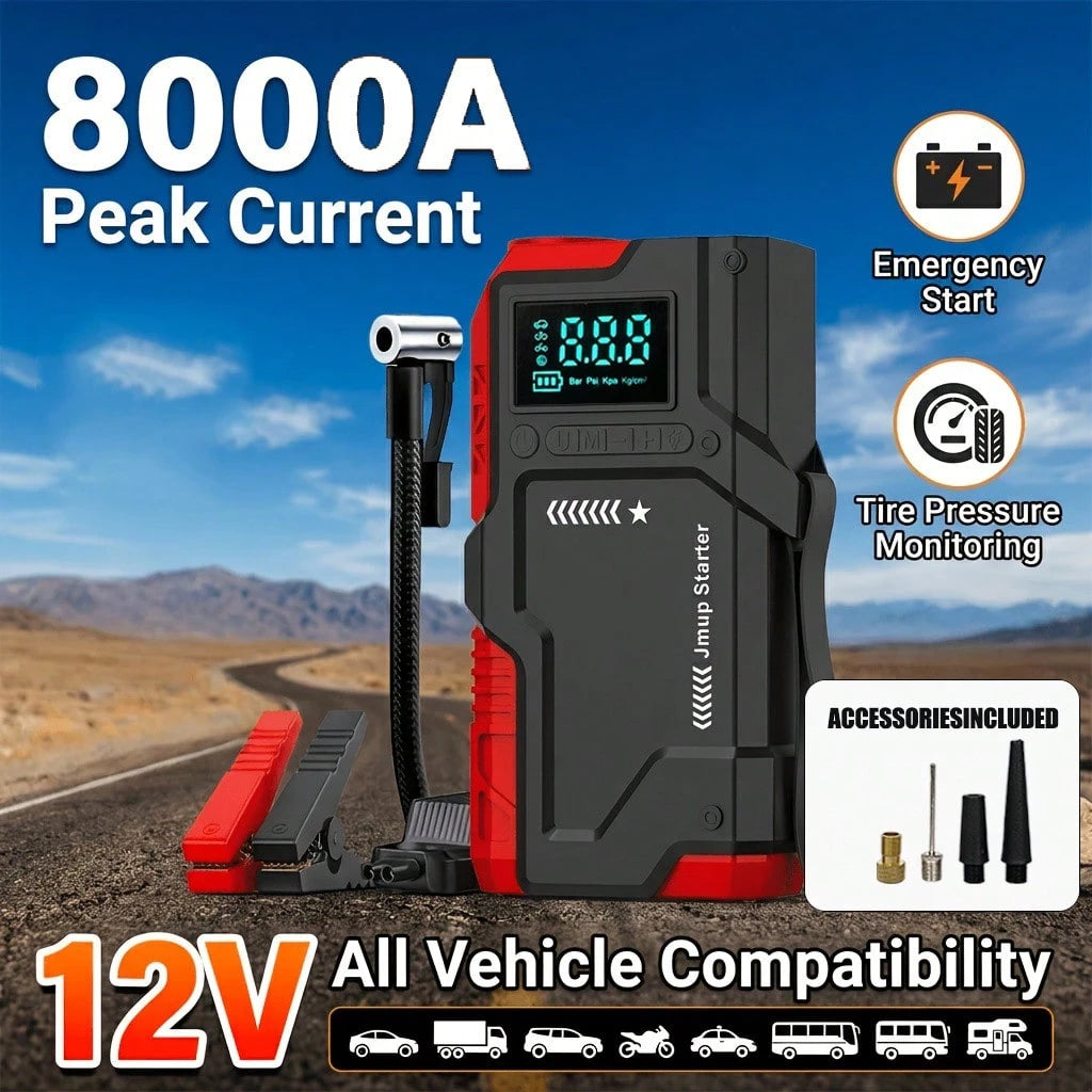 8000A Car Jump Starter With Air Pump, 12V Car Battery, 180PSI Digital Tire Pressure Gauge, Emergency Start For Trucks And SUVs, Accurate Tire Pressure Detection, LED Lighting, Car Accessories, Jump St