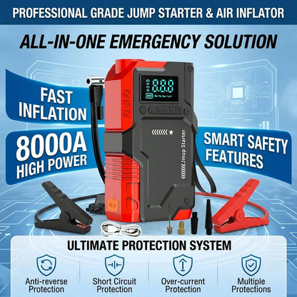 8000A Car Jump Starter With Air Pump, 12V Car Battery, 180PSI Digital Tire Pressure Gauge, Emergency Start For Trucks And SUVs, Accurate Tire Pressure Detection, LED Lighting, Car Accessories, Jump St