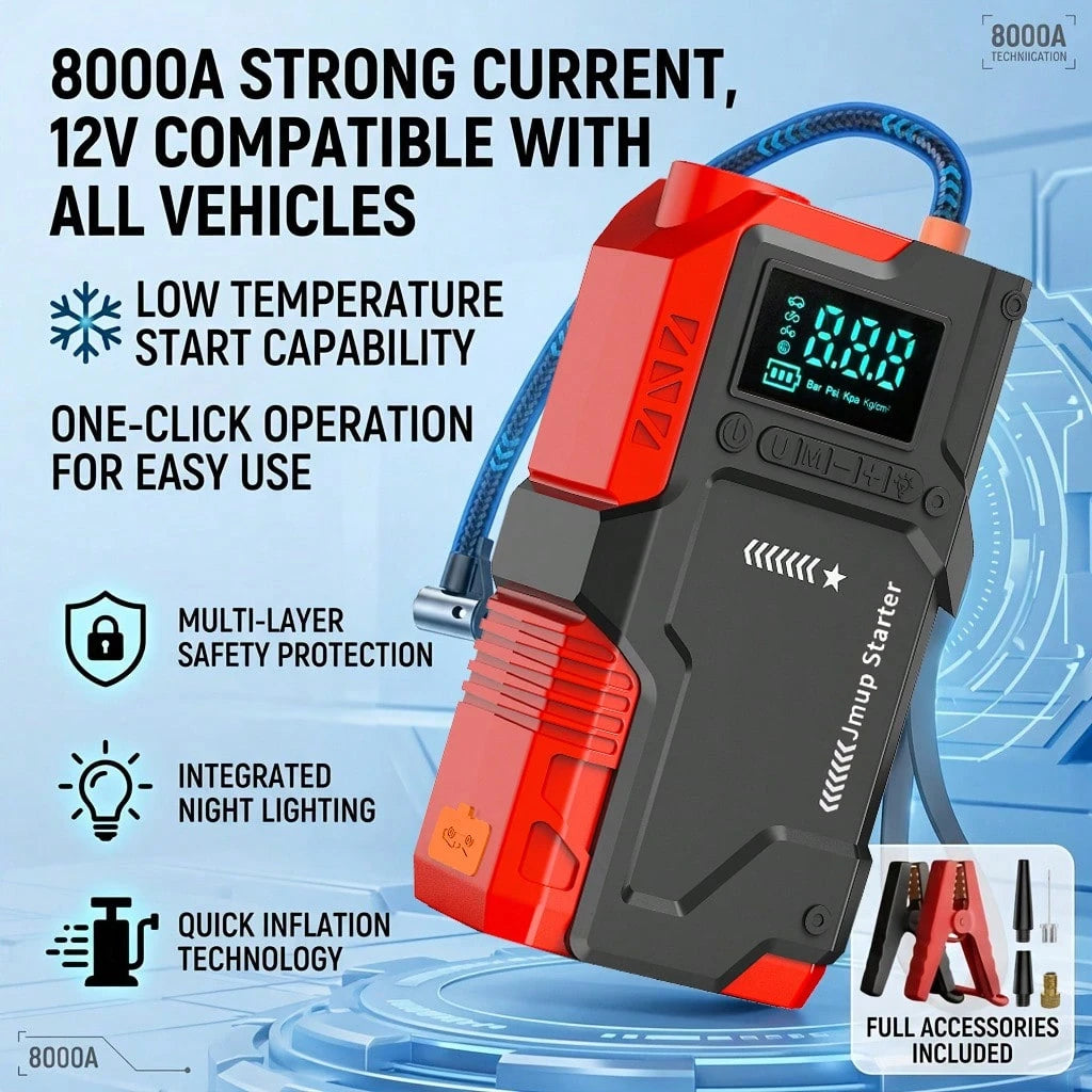 8000A Car Jump Starter With Air Pump, 12V Car Battery, 180PSI Digital Tire Pressure Gauge, Emergency Start For Trucks And SUVs, Accurate Tire Pressure Detection, LED Lighting, Car Accessories, Jump St