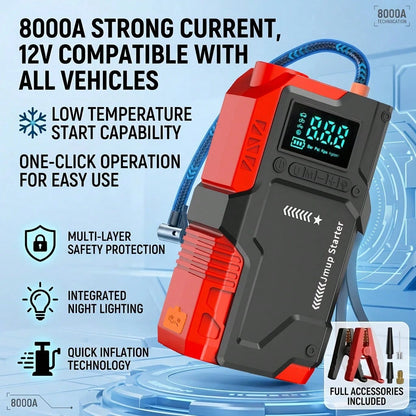 8000A Car Jump Starter With Air Pump, 12V Car Battery, 180PSI Digital Tire Pressure Gauge, Emergency Start For Trucks And SUVs, Accurate Tire Pressure Detection, LED Lighting, Car Accessories, Jump St