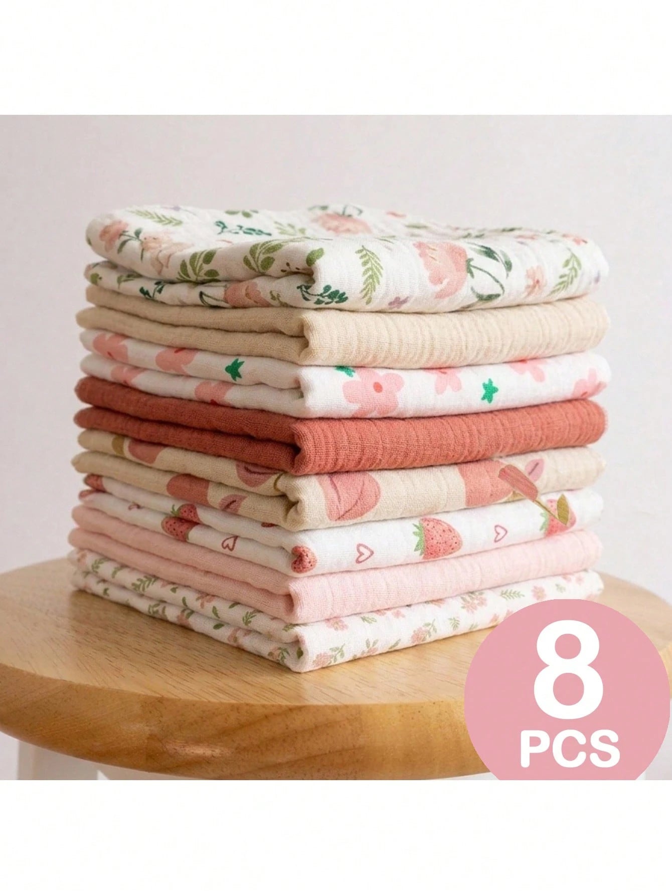8pcs Lightweight Breathable Single-Layer Baby Bibs, Feeding Wipes, Multi-Purpose Cloths, Suitable For All Seasons