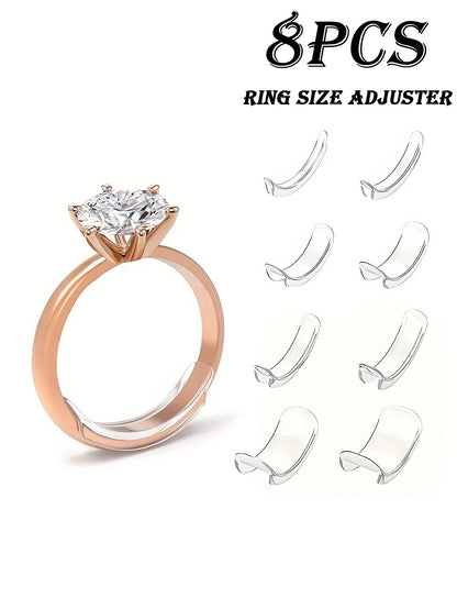 8pcs Transparent Invisible Ring Sizer- Adjustable Silicone Ring Adjuster Suitable For Engagement, Wedding And Daily Wear-, Lightweight, Easy To Use- Fits All Ring Styles, Suitable For Brides, Wedd