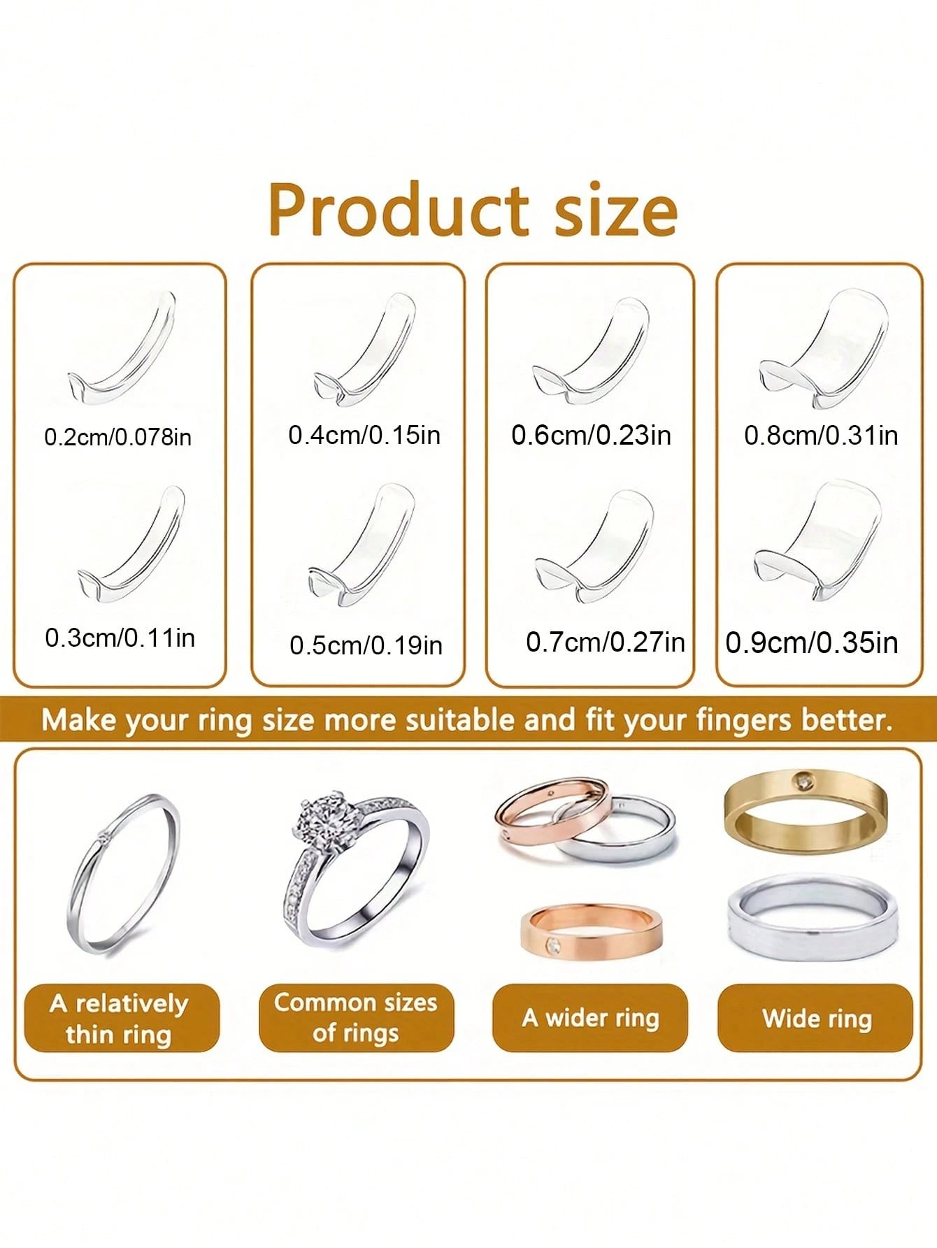 8pcs Transparent Invisible Ring Sizer- Adjustable Silicone Ring Adjuster Suitable For Engagement, Wedding And Daily Wear-, Lightweight, Easy To Use- Fits All Ring Styles, Suitable For Brides, Wedd