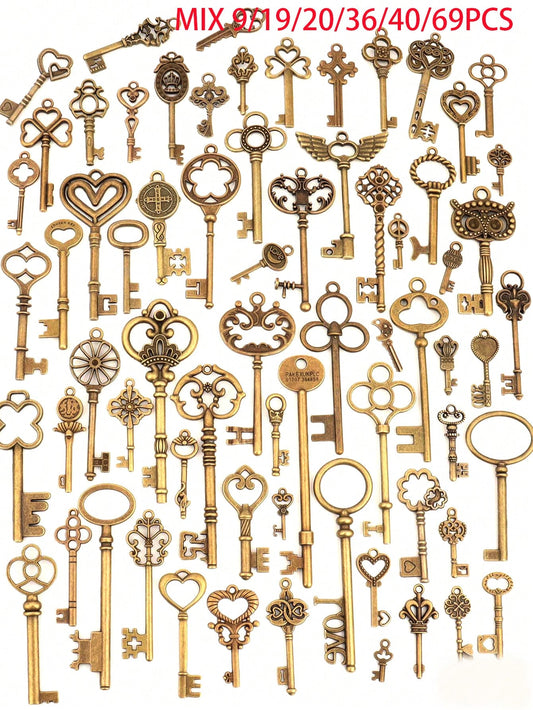 9/19/20/36/40/69PCS Mixed Style Key Set DIY Alloy Antique Bronze Vintage Key Charms