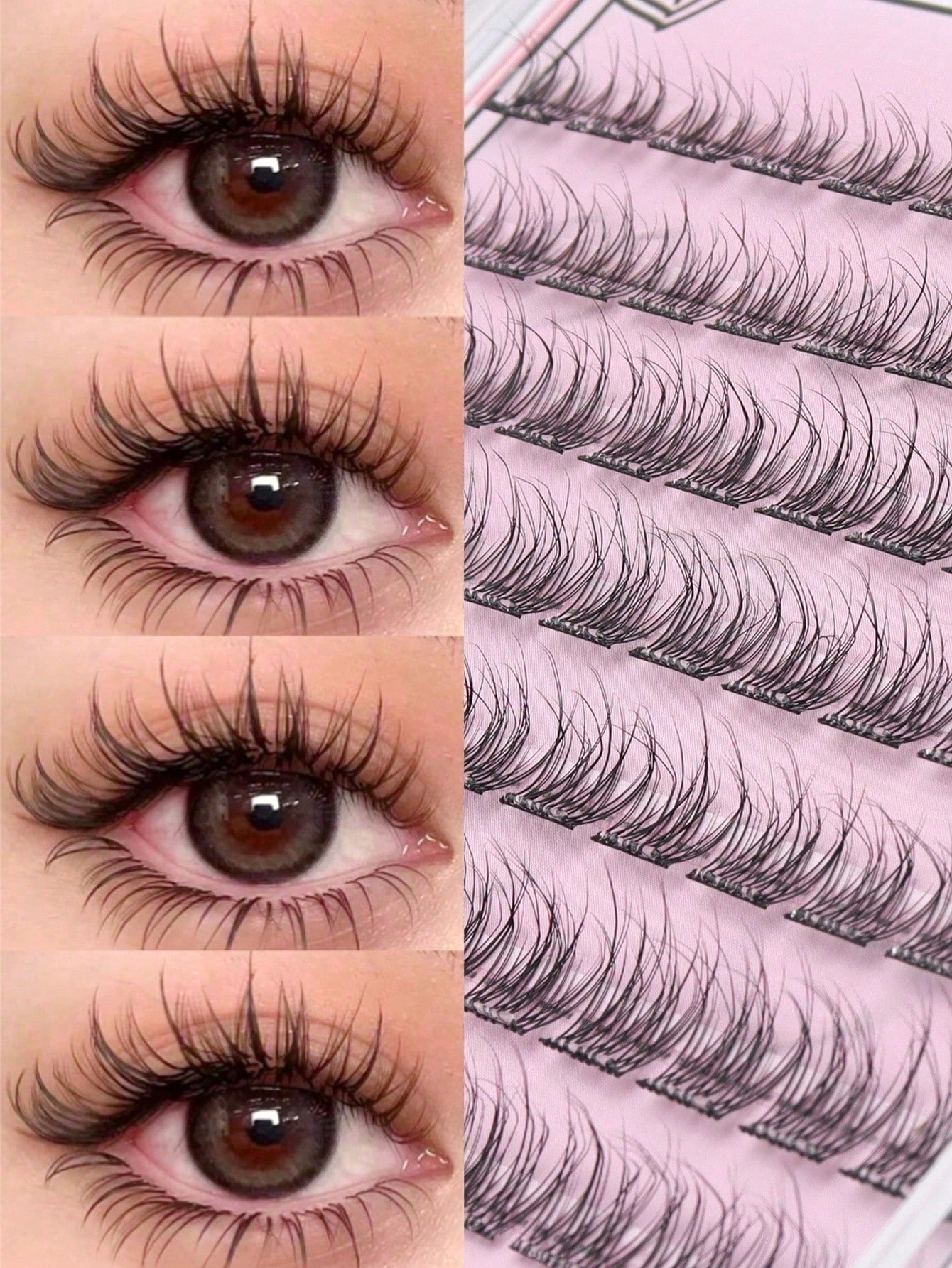 96pcs Self-Adhesive False Eyelashes- Transparent Lash Stems, Natural & Realistic, Fishscale Segmented False Lashes, C-Curl Flared Individual Lashes, Thick & Full, Suitable For Beginners, Lash Cluster