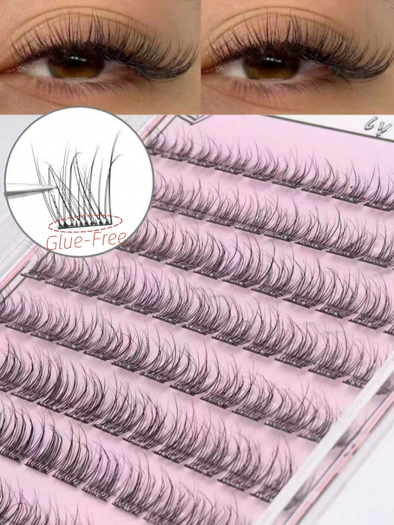 96pcs Self-Adhesive False Eyelashes- Transparent Lash Stems, Natural & Realistic, Fishscale Segmented False Lashes, C-Curl Flared Individual Lashes, Thick & Full, Suitable For Beginners, Lash Cluster