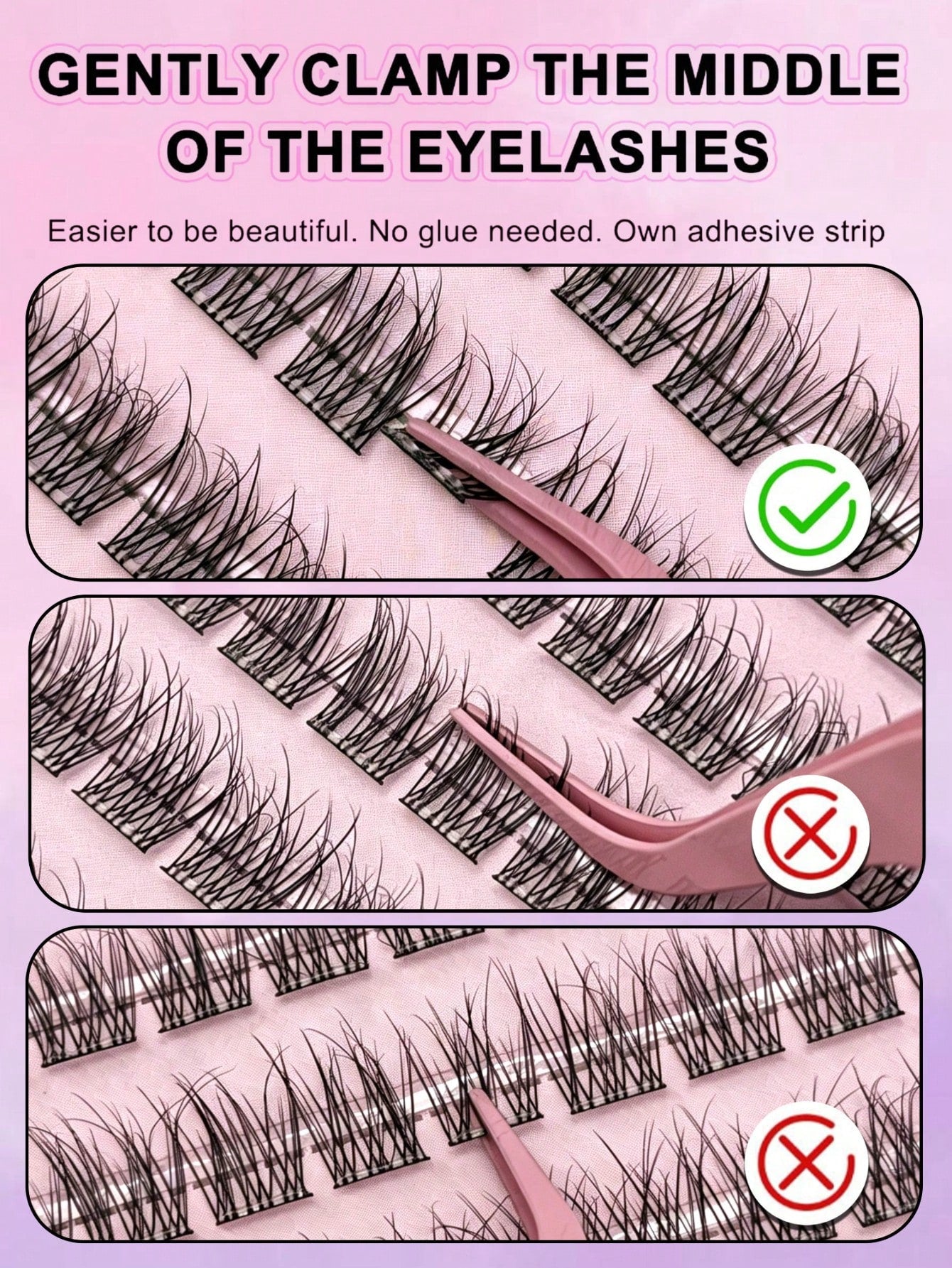 96pcs Self-Adhesive False Eyelashes- Transparent Lash Stems, Natural & Realistic, Fishscale Segmented False Lashes, C-Curl Flared Individual Lashes, Thick & Full, Suitable For Beginners, Lash Cluster