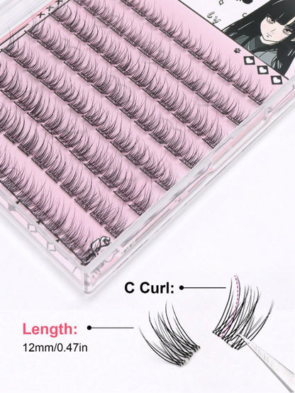 96pcs Self-Adhesive False Eyelashes- Transparent Lash Stems, Natural & Realistic, Fishscale Segmented False Lashes, C-Curl Flared Individual Lashes, Thick & Full, Suitable For Beginners, Lash Cluster