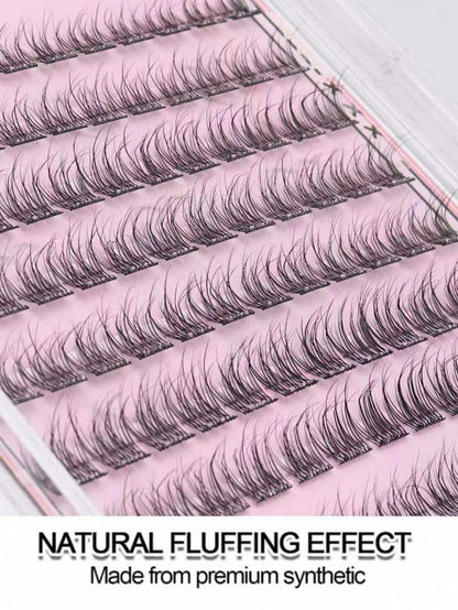 96pcs Self-Adhesive False Eyelashes- Transparent Lash Stems, Natural & Realistic, Fishscale Segmented False Lashes, C-Curl Flared Individual Lashes, Thick & Full, Suitable For Beginners, Lash Cluster
