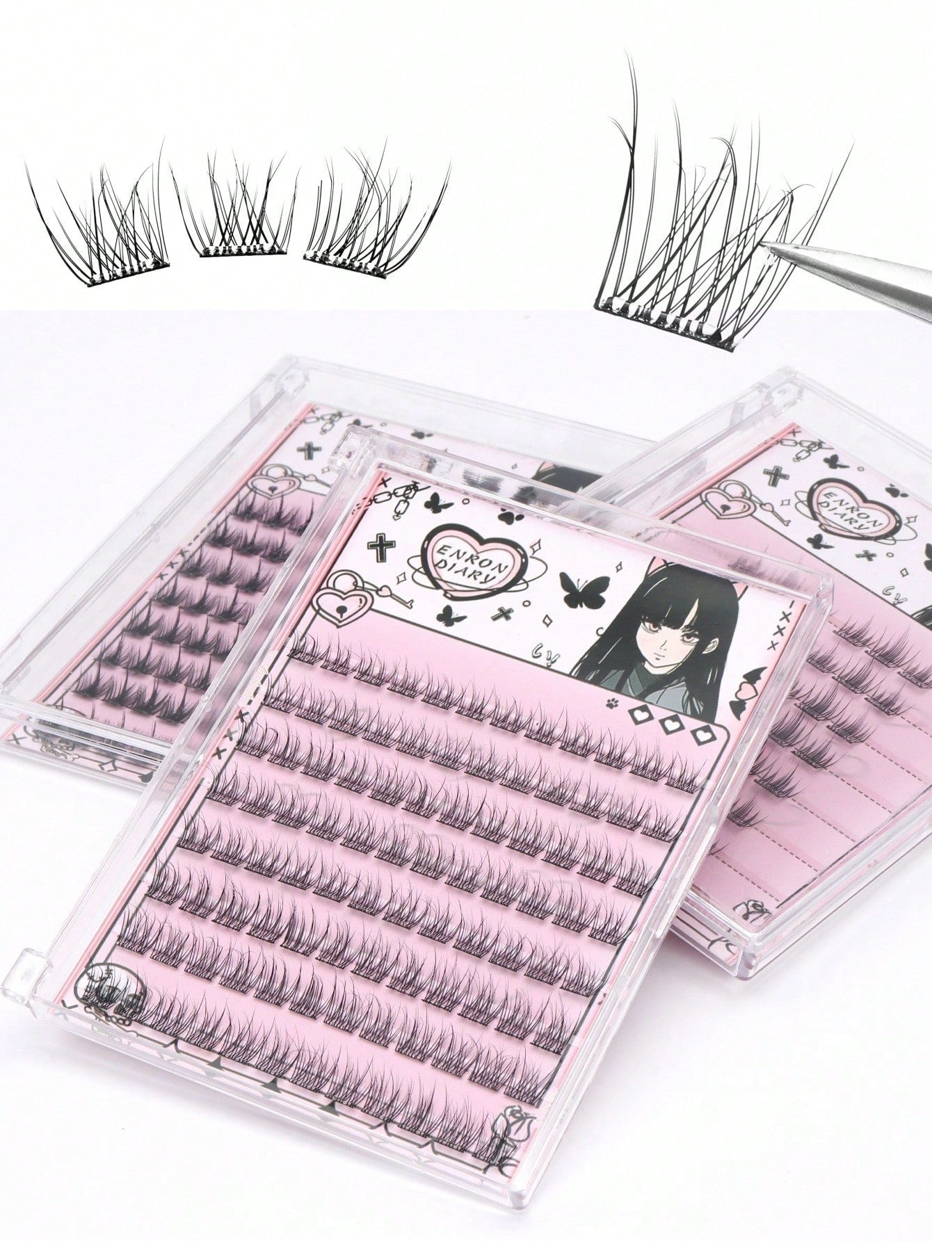 96pcs Self-Adhesive False Eyelashes- Transparent Lash Stems, Natural & Realistic, Fishscale Segmented False Lashes, C-Curl Flared Individual Lashes, Thick & Full, Suitable For Beginners, Lash Cluster