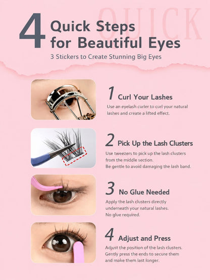 96pcs Self-Adhesive False Eyelashes- Transparent Lash Stems, Natural & Realistic, Fishscale Segmented False Lashes, C-Curl Flared Individual Lashes, Thick & Full, Suitable For Beginners, Lash Cluster