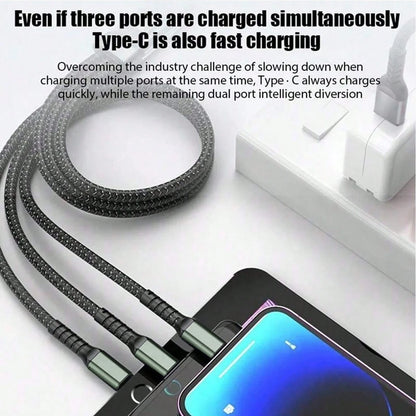 9pcs Car Charger Set With 3-In-1 Fast Charging Cable (USB To Type-C + Lightning + Micro USB), Compatible With Apple/// Devices