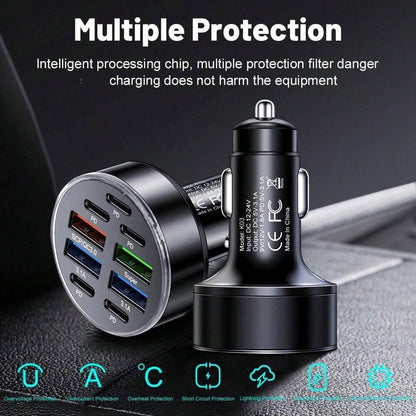 9pcs Car Charger Set With 3-In-1 Fast Charging Cable (USB To Type-C + Lightning + Micro USB), Compatible With Apple/// Devices