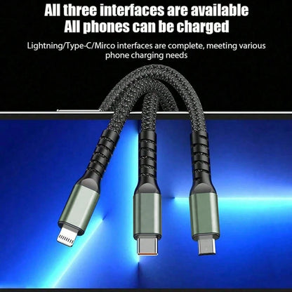 9pcs Car Charger Set With 3-In-1 Fast Charging Cable (USB To Type-C + Lightning + Micro USB), Compatible With Apple/// Devices