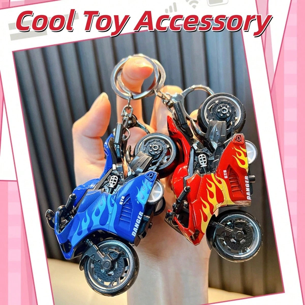 AD Alloy Flame Motorcycle Keychain, Spring-Back Inertia Motorcycle Model Pendant, Boys Realistic Motorcycle Toy Key Chain