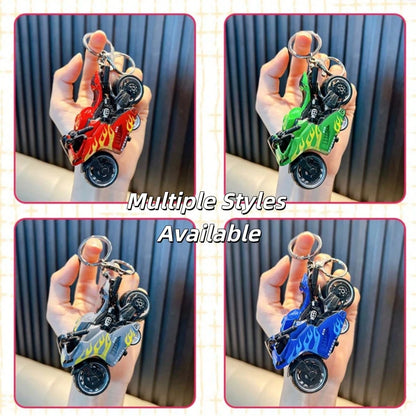 AD Alloy Flame Motorcycle Keychain, Spring-Back Inertia Motorcycle Model Pendant, Boys Realistic Motorcycle Toy Key Chain