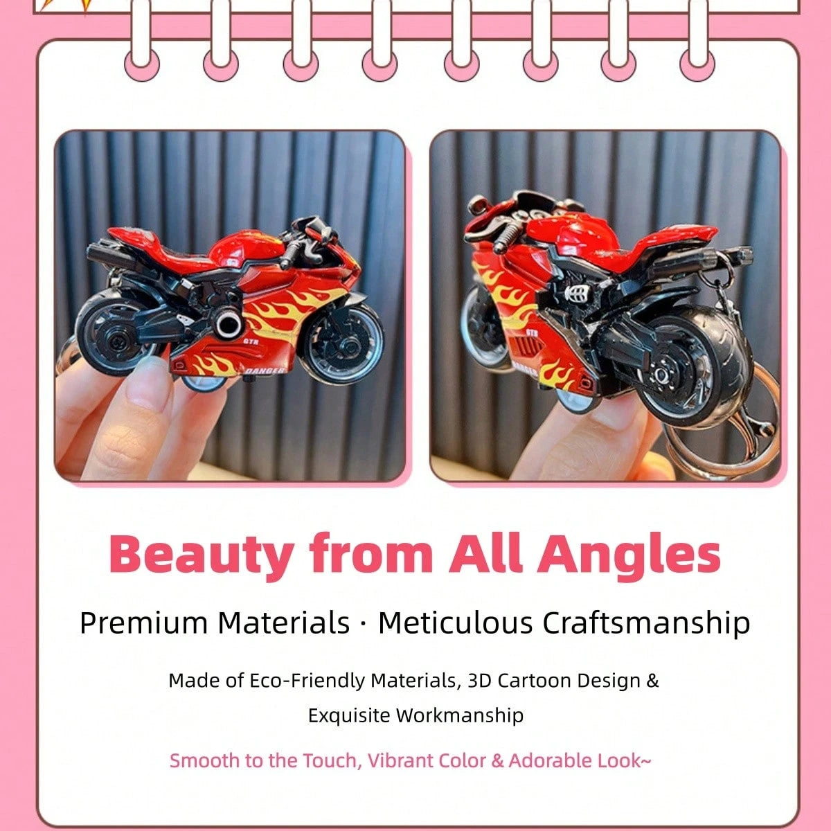 AD Alloy Flame Motorcycle Keychain, Spring-Back Inertia Motorcycle Model Pendant, Boys Realistic Motorcycle Toy Key Chain