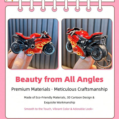 AD Alloy Flame Motorcycle Keychain, Spring-Back Inertia Motorcycle Model Pendant, Boys Realistic Motorcycle Toy Key Chain
