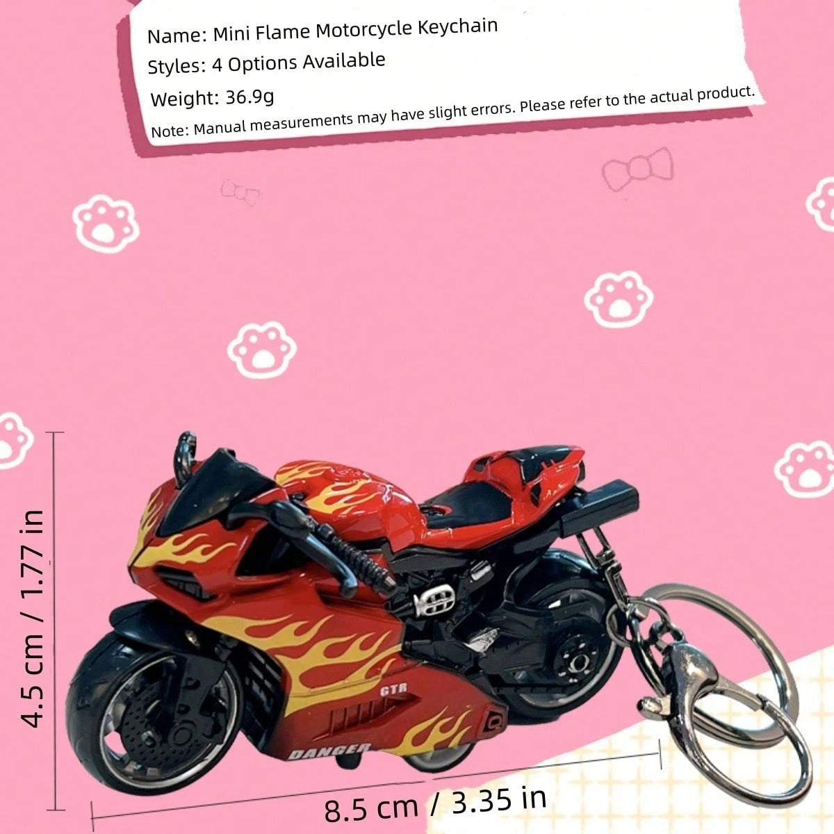 AD Alloy Flame Motorcycle Keychain, Spring-Back Inertia Motorcycle Model Pendant, Boys Realistic Motorcycle Toy Key Chain