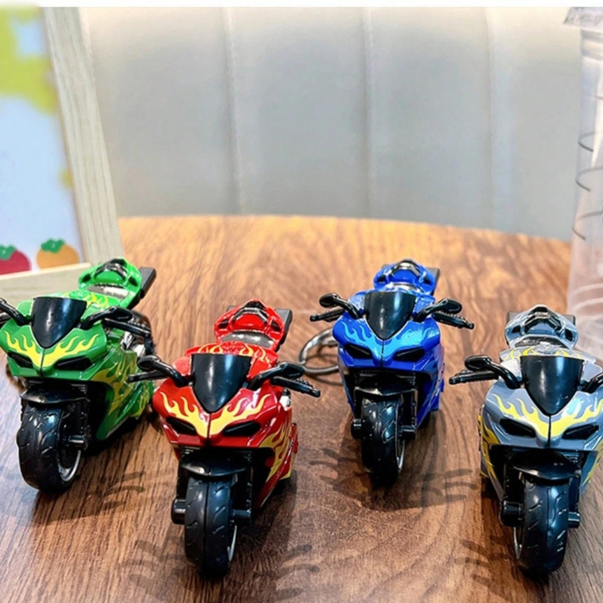 AD Alloy Flame Motorcycle Keychain, Spring-Back Inertia Motorcycle Model Pendant, Boys Realistic Motorcycle Toy Key Chain